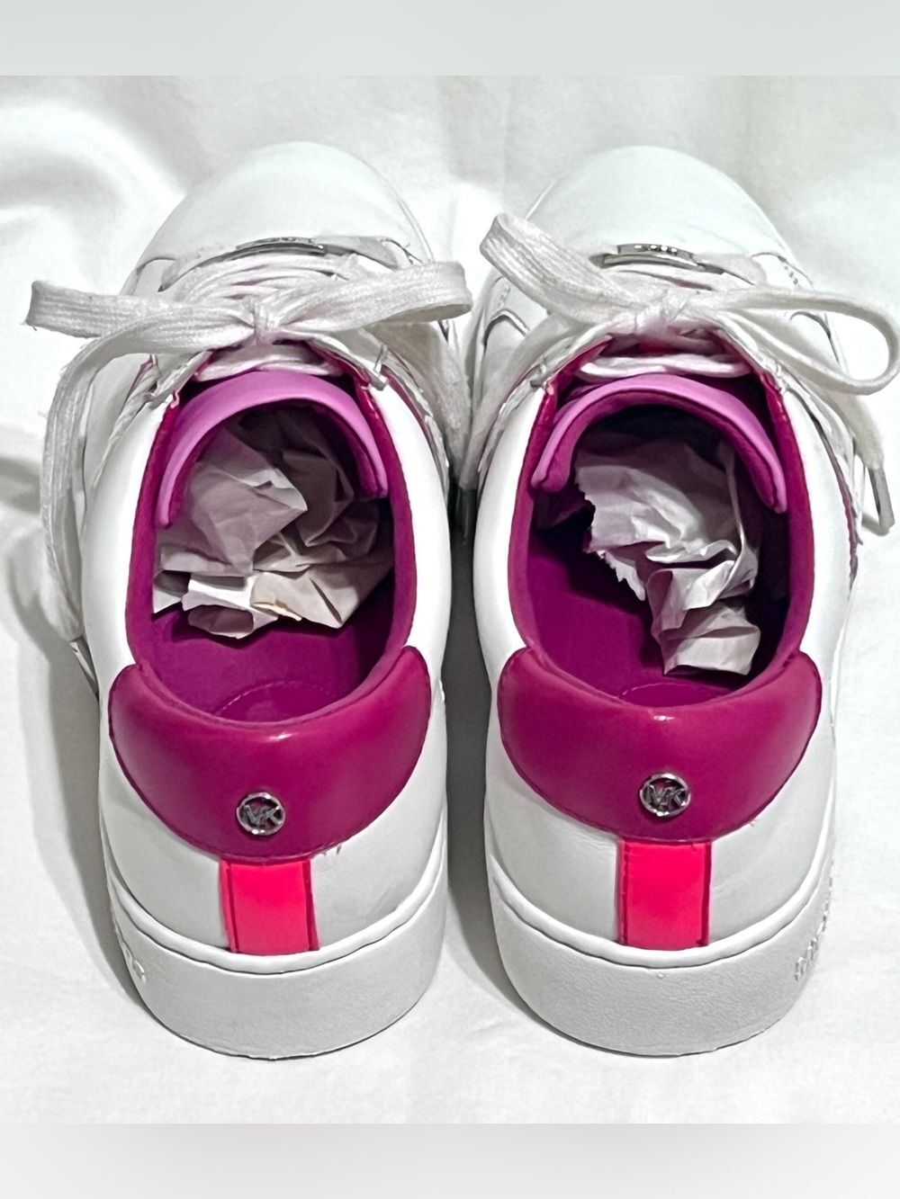 MICHAEL Michael Kors Irving Stripe Lace Up Sneakers White Pink - Picture 3 of 5